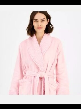 Charter Club Plush Shawl-Collar Robe in Pink